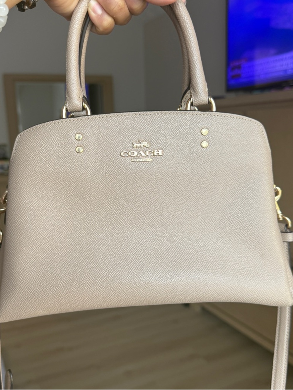 Coach Pebbled Leather Dome Satchel in Taupe with Gold Hardware